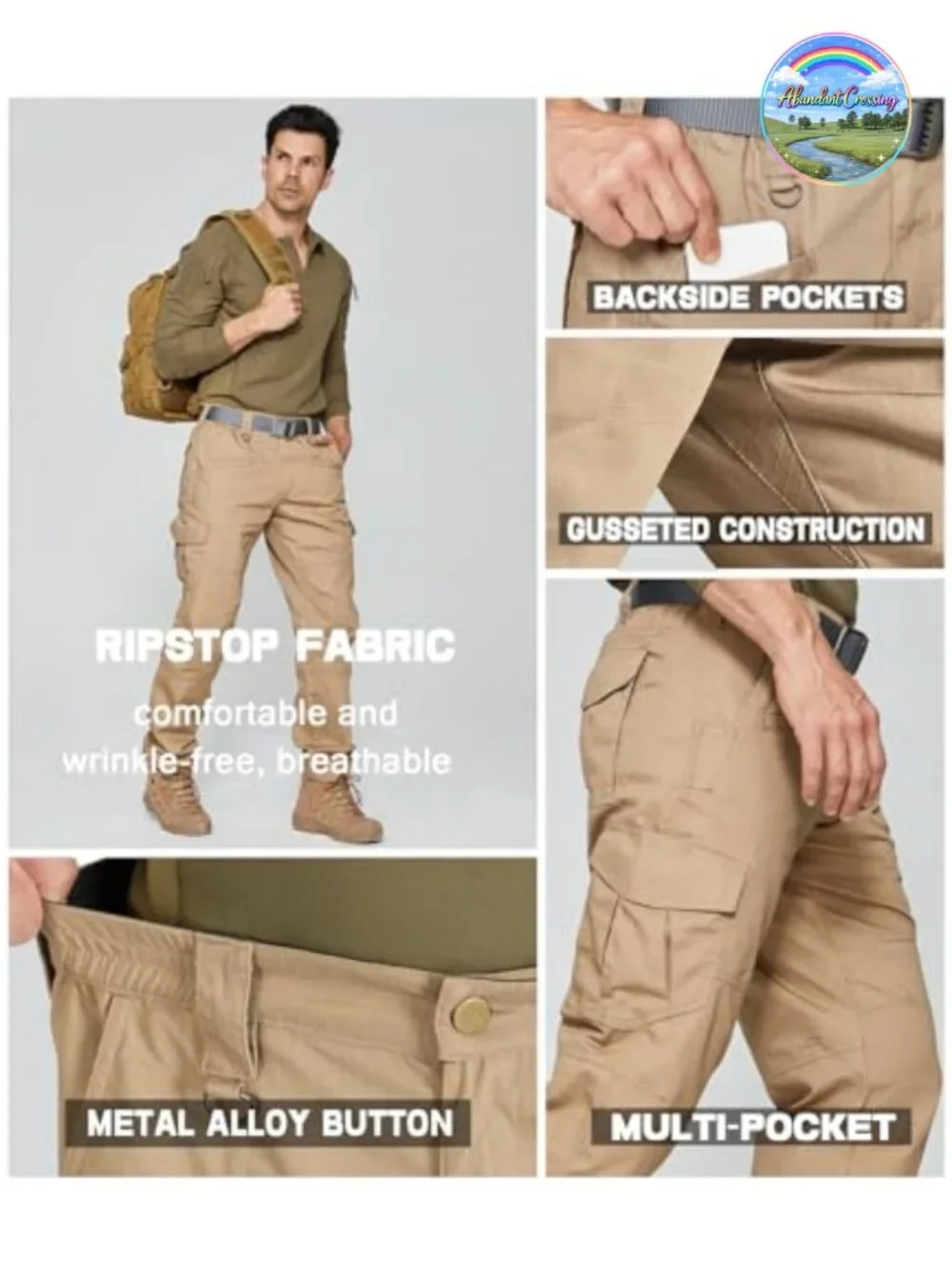 Men's Ripstop Cargo Tactical Pants 9 Pockets Water Resistant Work Hiking